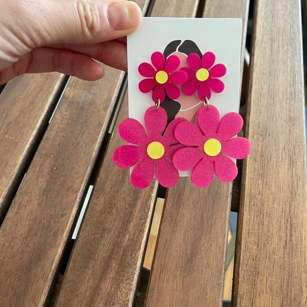 Flower Decor Pink Earrings